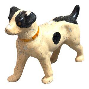 1950's Dog Figurine Hard Plastic Made in Japan Black & White Terrier Mix READ